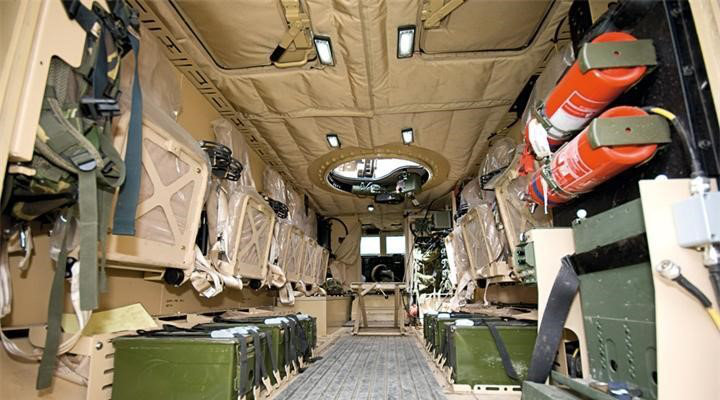 Interior photo of an armoured military vehicle