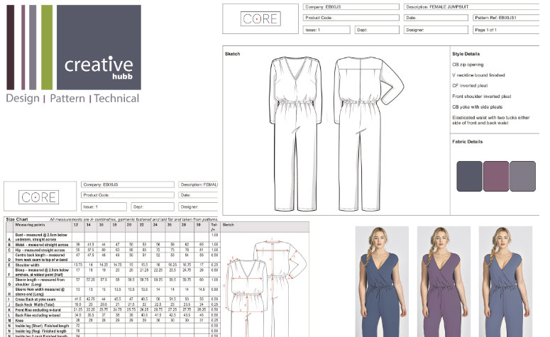 A screenshot of a fashion technical pack